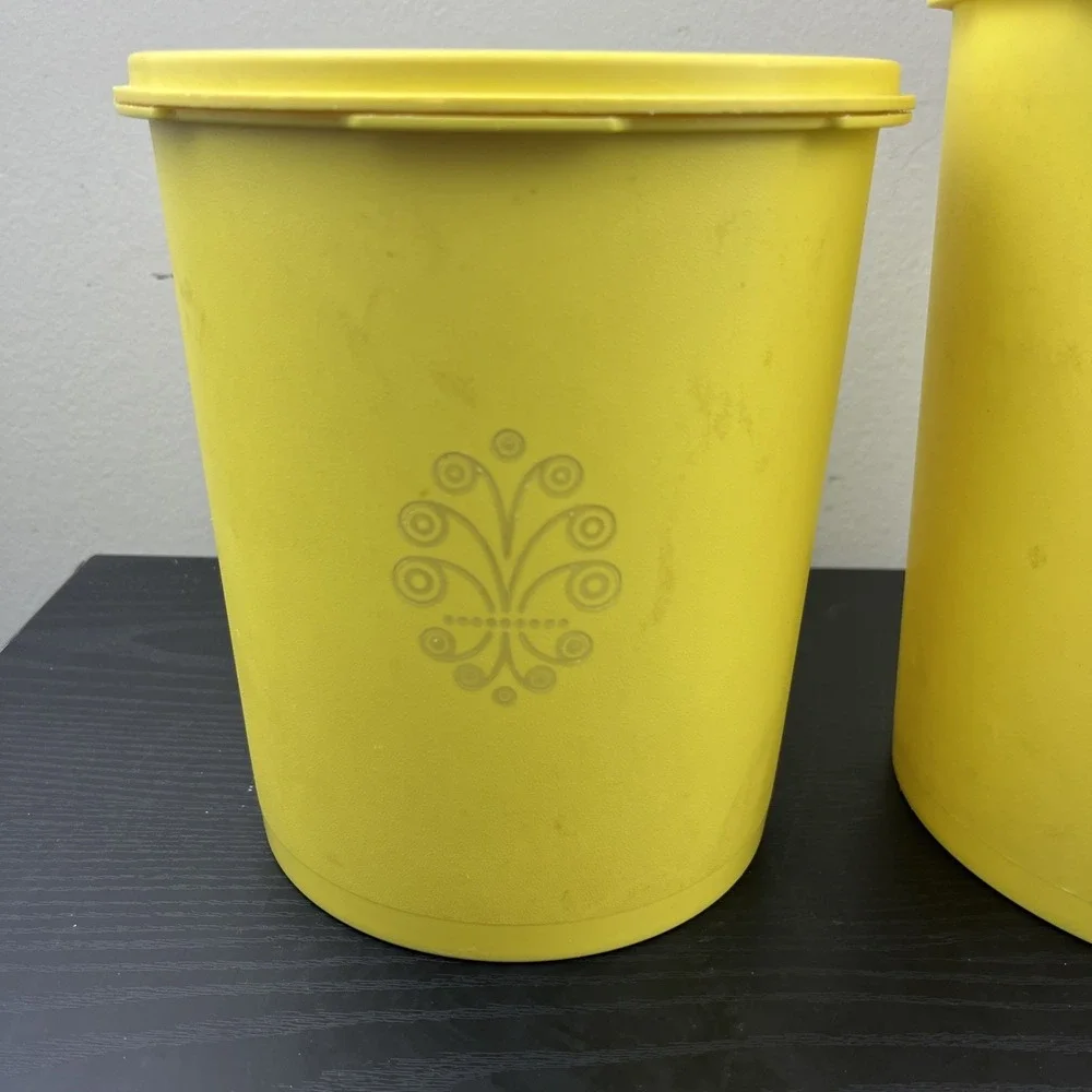 Vintage Tupperware Yellow Servalier Nesting Canister Set of 2 Storage Bowls